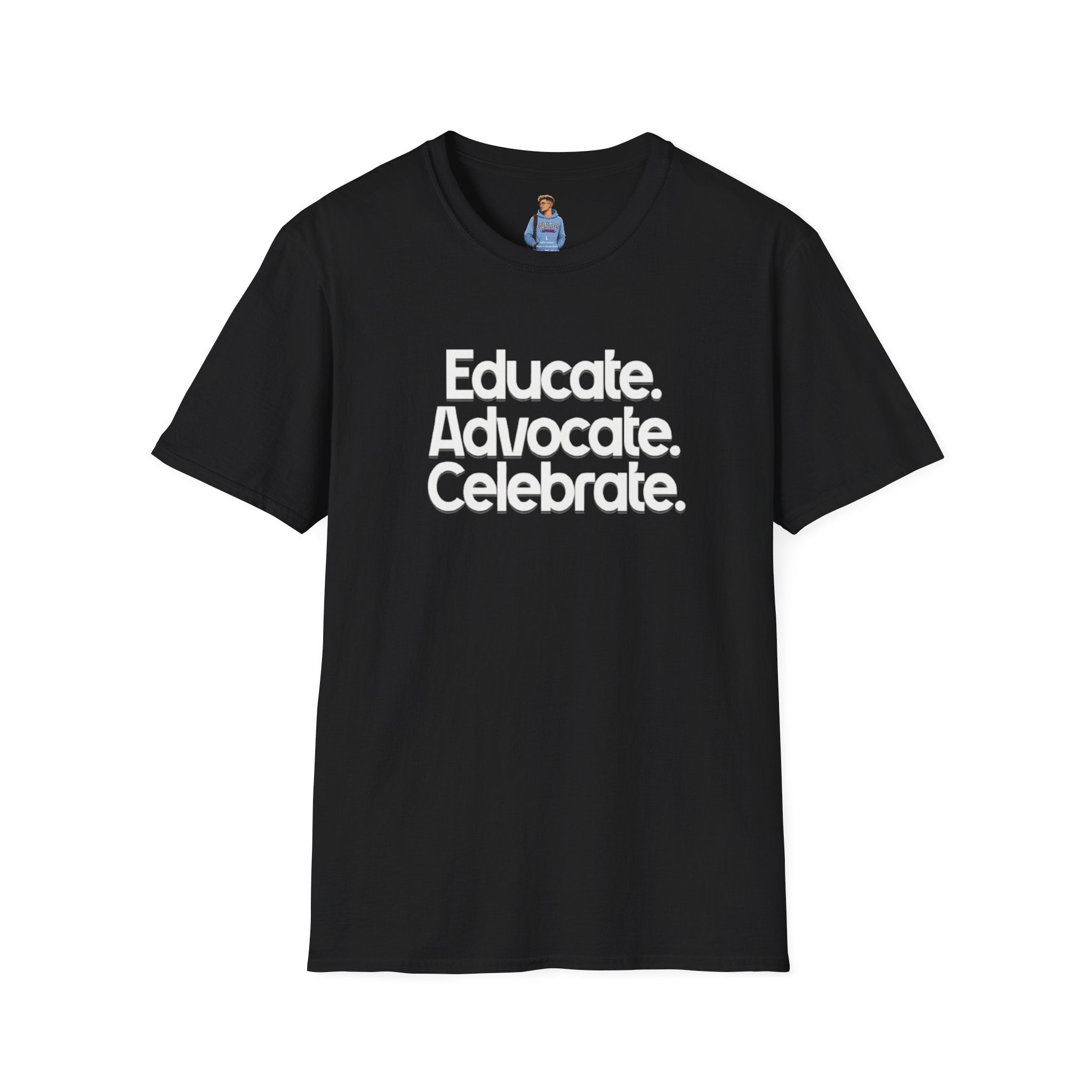 Educate. Advocate. Celebrate. Minimalist Pride T-Shirt