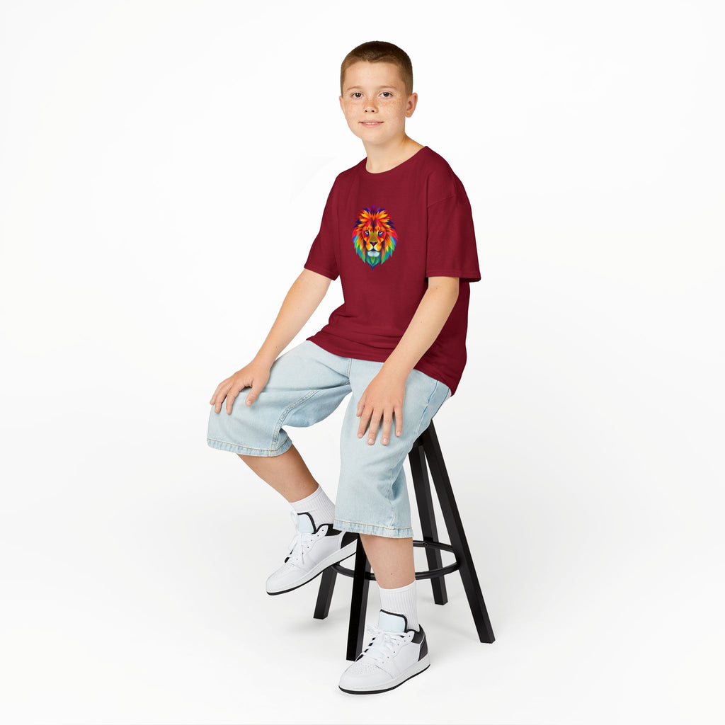 Camiseta de algodón grueso para niños con león fractal colorido