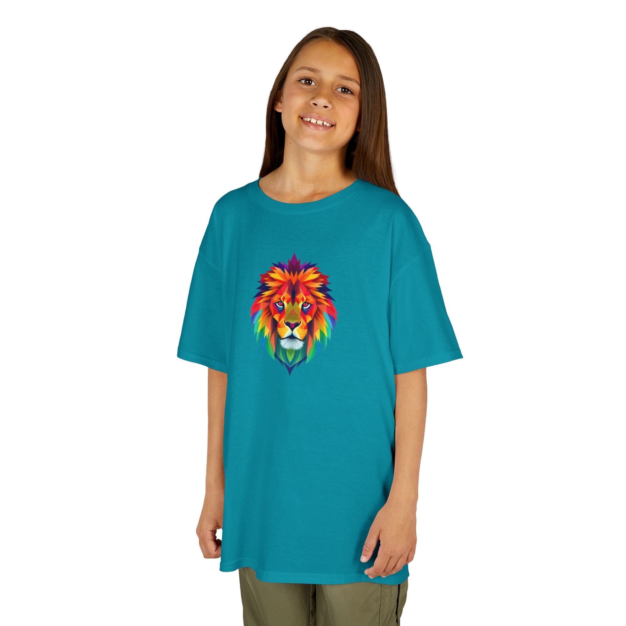 Camiseta de algodón grueso para niños con león fractal colorido
