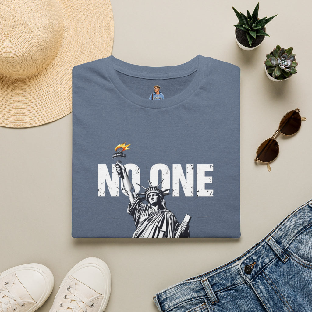 Camiseta unisex de estilo suave: camiseta gráfica con el lema "Nadie es ilegal" para defensores de la justicia social