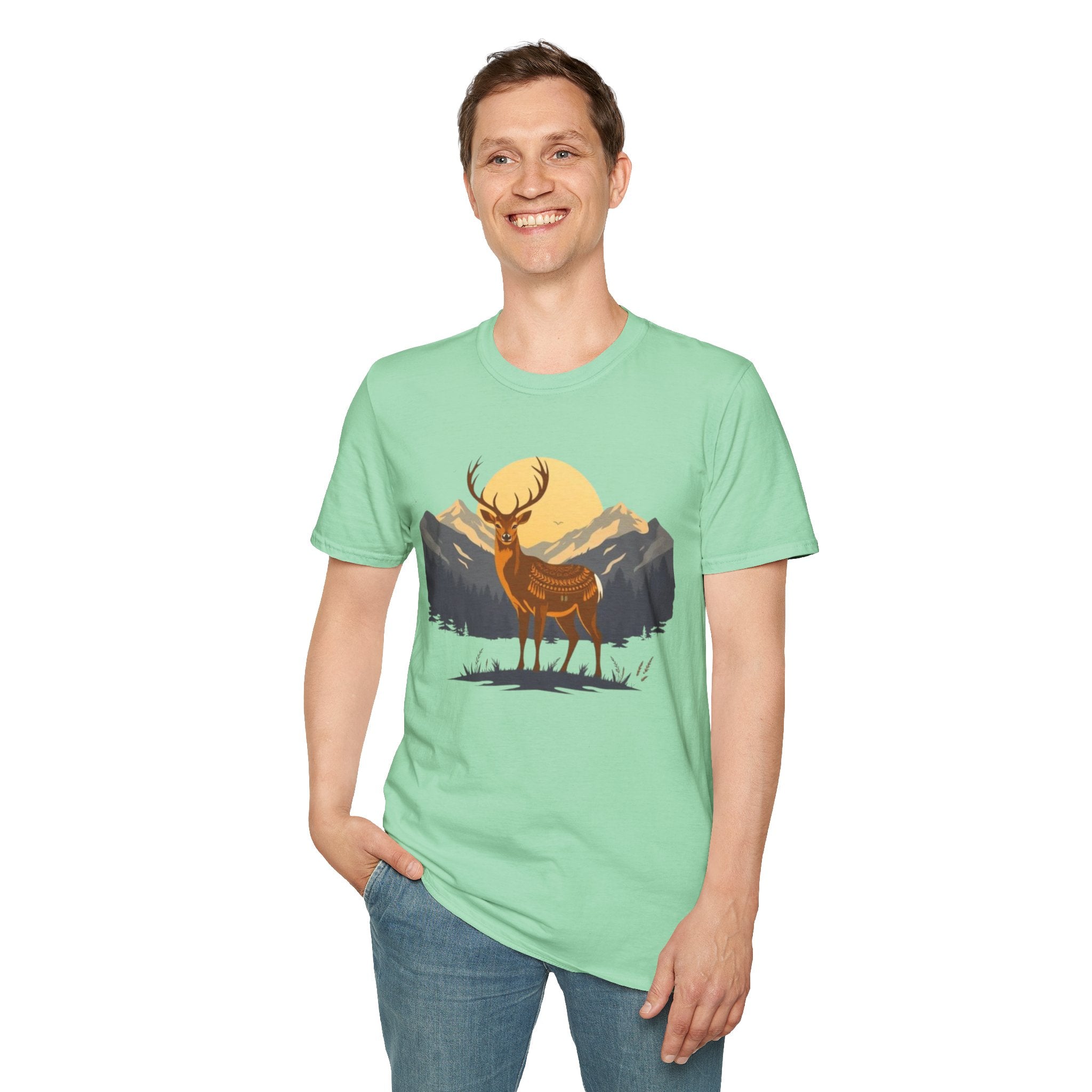 Mountain Sunset Deer Unisex Softstyle T-Shirt