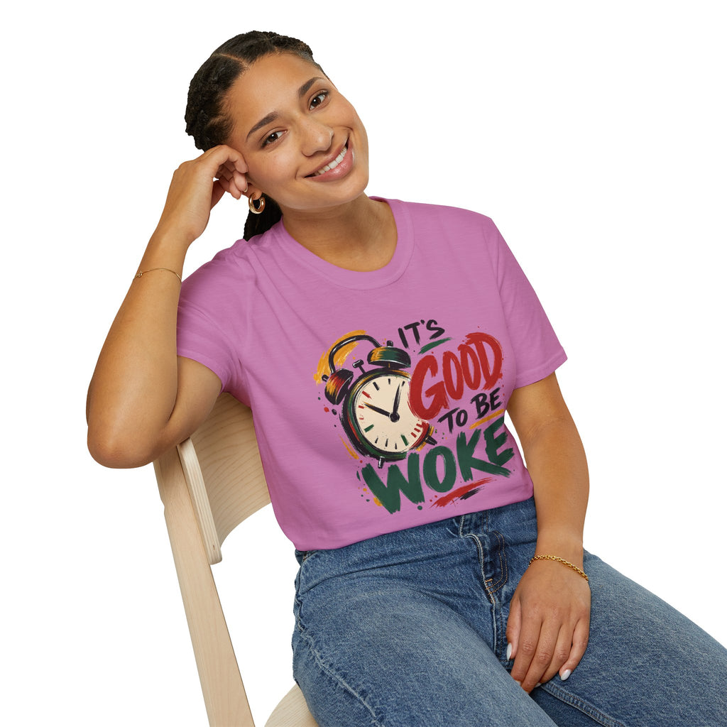 T-Shirt — "It's Good To Be Woke" Graphic Tee (Alarm Clock Design)