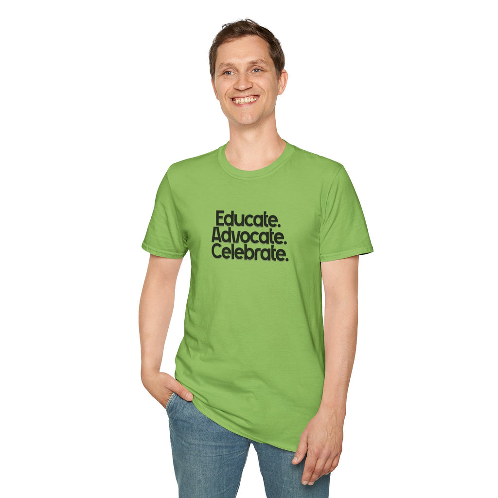Teacher Advocate T-Shirt - Subtle Pride Educate Advocate Celebrate Design