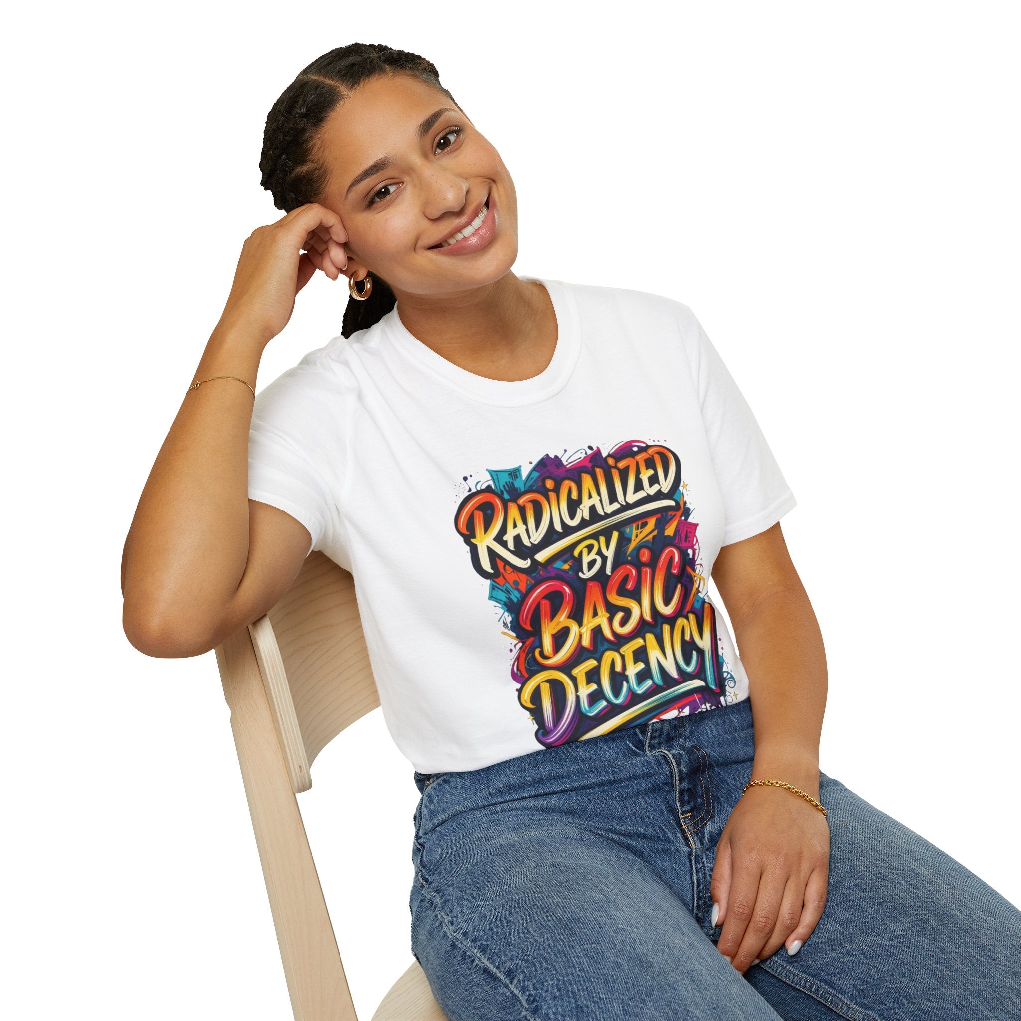 Radicalized by Basic Decency T-Shirt Colorful Graffiti Typography