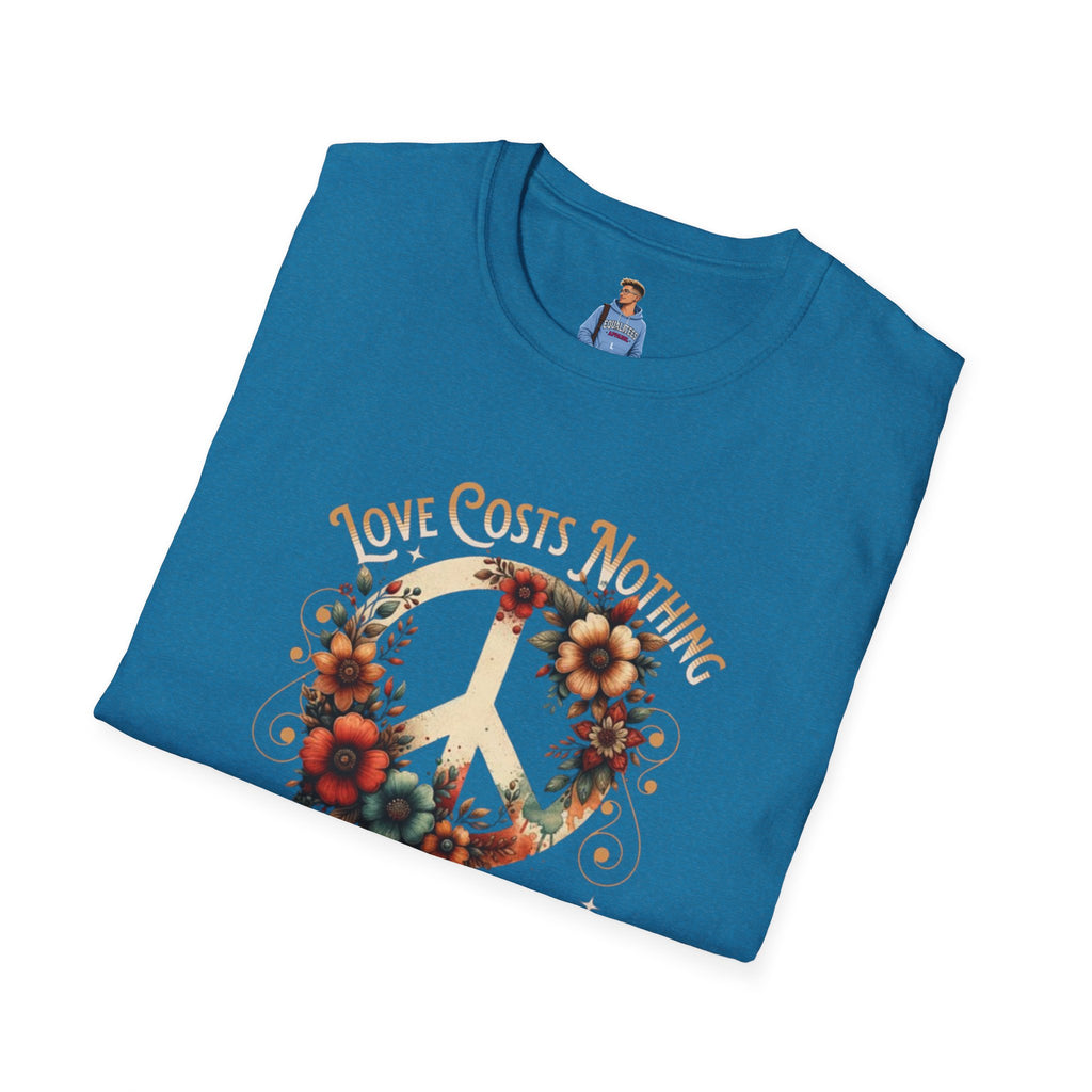 Unisex Softstyle T-Shirt - Love Costs Nothing, Give It Away Floral Peace Design