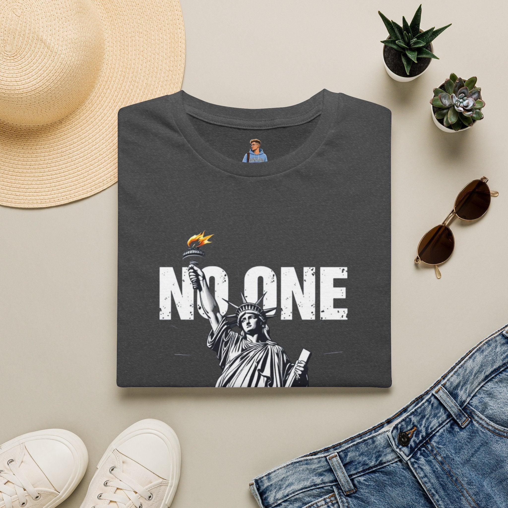 Camiseta unisex de estilo suave: camiseta gráfica con el lema "Nadie es ilegal" para defensores de la justicia social