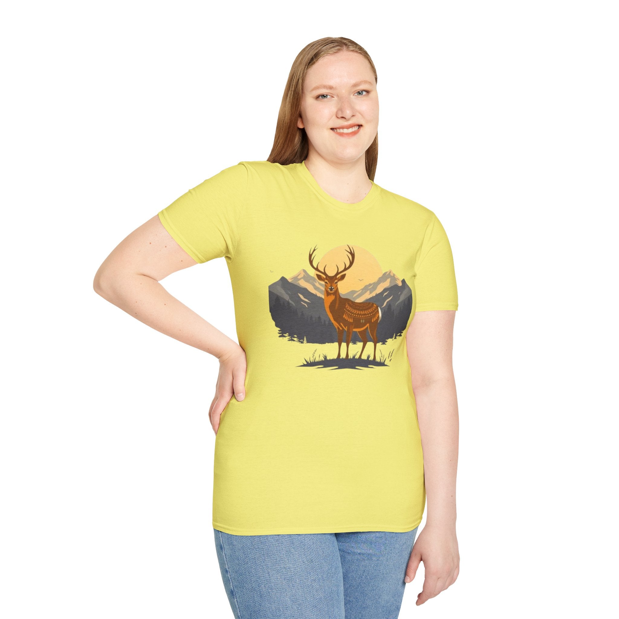 Mountain Sunset Deer Unisex Softstyle T-Shirt