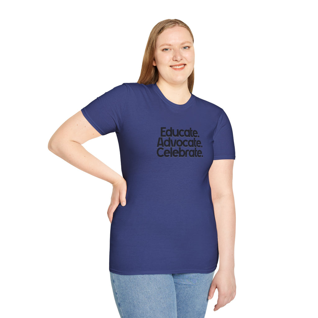 Teacher Advocate T-Shirt - Subtle Pride Educate Advocate Celebrate Design