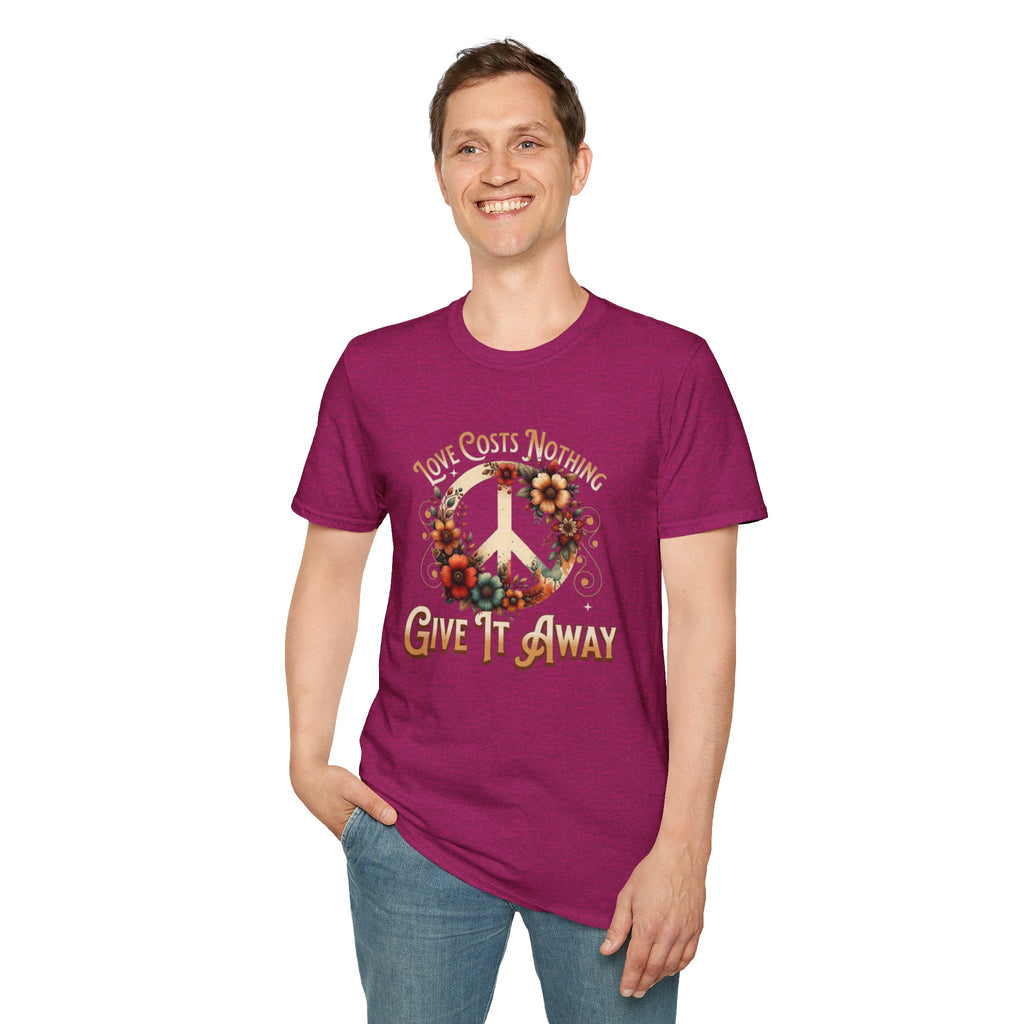 Unisex Softstyle T-Shirt - Love Costs Nothing, Give It Away Floral Peace Design