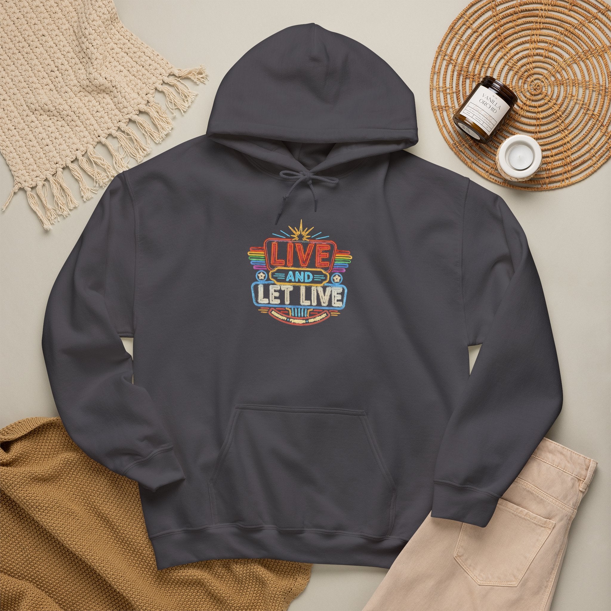 Live And Let Live Hoodie — Retro Peace Graphic Pullover