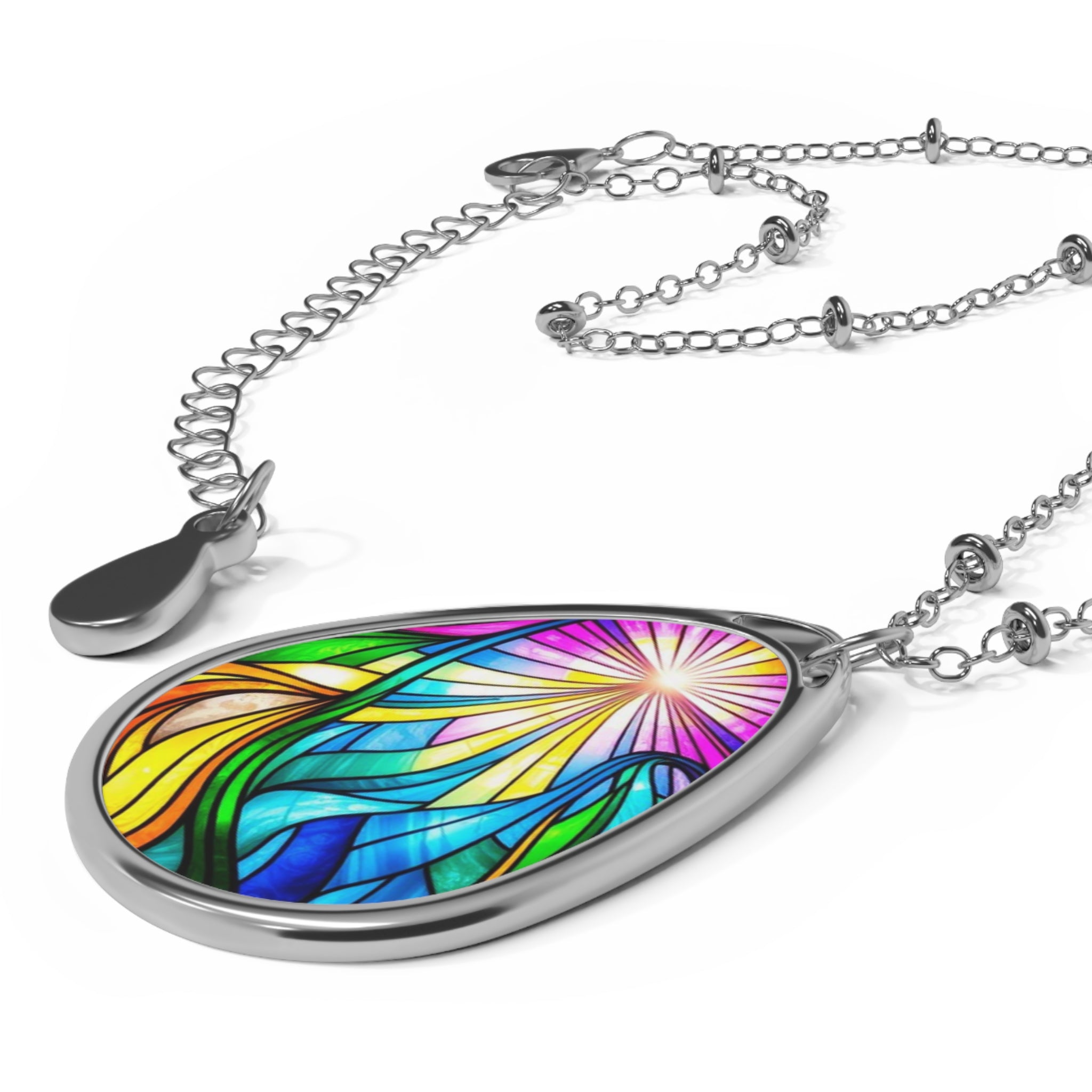 Colorful Stained Glass Teardrop Pendant Necklace