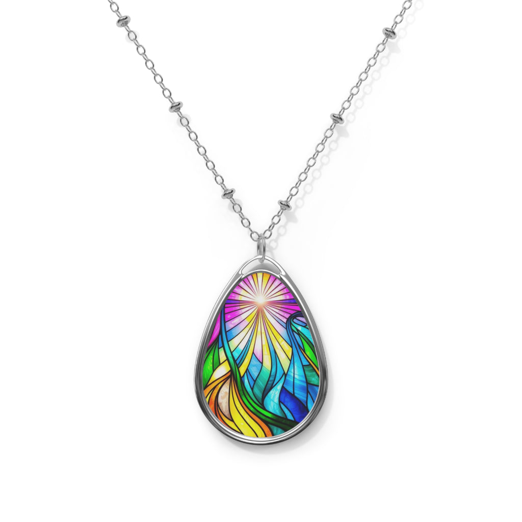 Colorful Stained Glass Teardrop Pendant Necklace