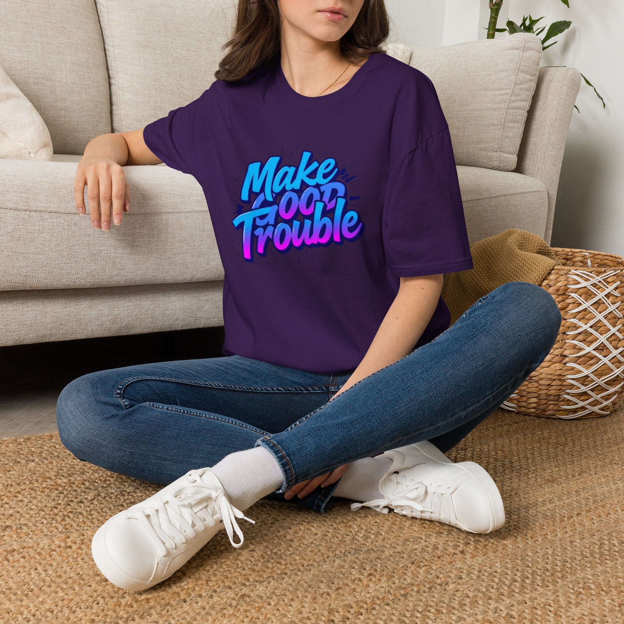 Make Good Trouble Blue Graphic Unisex T-Shirt - Fun & Bold Design for Everyday Wear