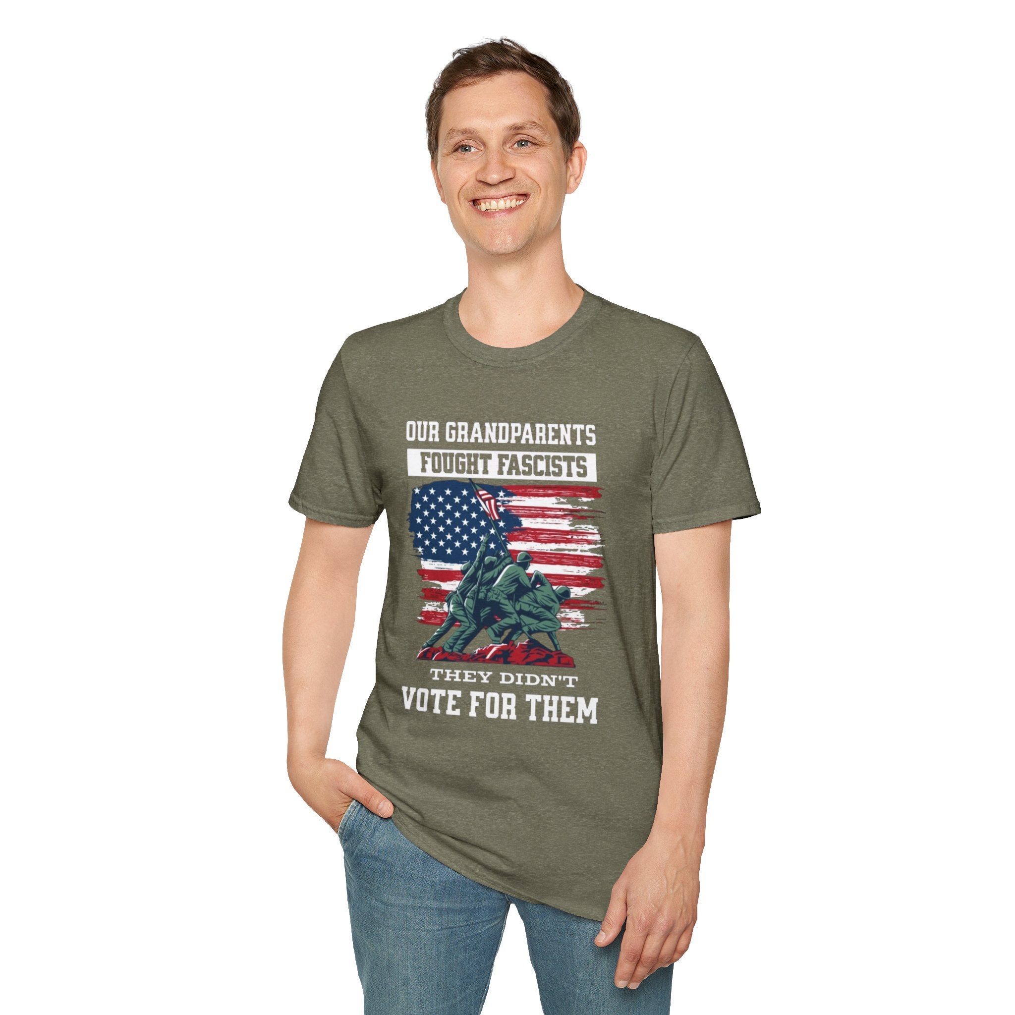 Unisex Softstyle T-Shirt: 'Our Grandparents Fought Fascists' Patriotic Tee