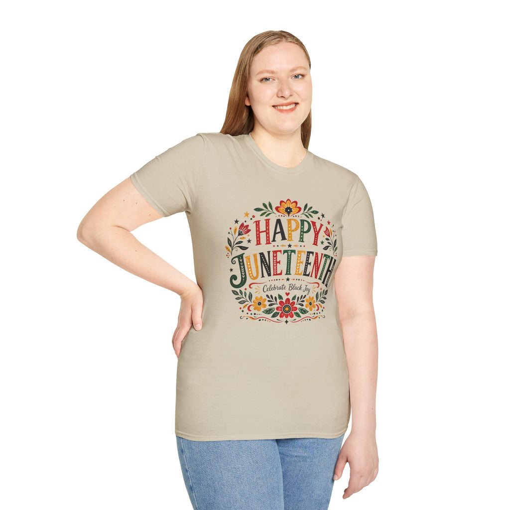 Juneteenth T-Shirt — "Happy Juneteenth" Floral Celebration Tee