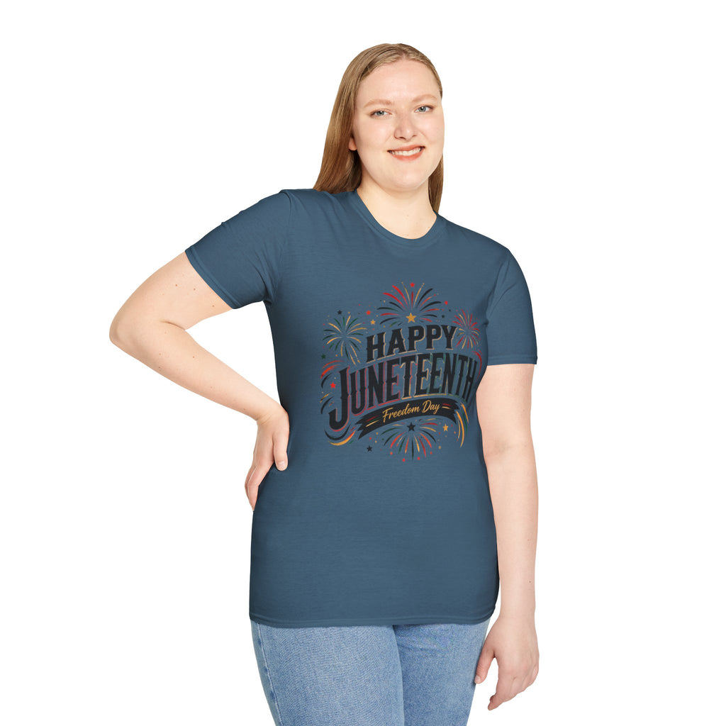 Juneteenth T-Shirt - "Happy Juneteenth" Fireworks Celebration Tee