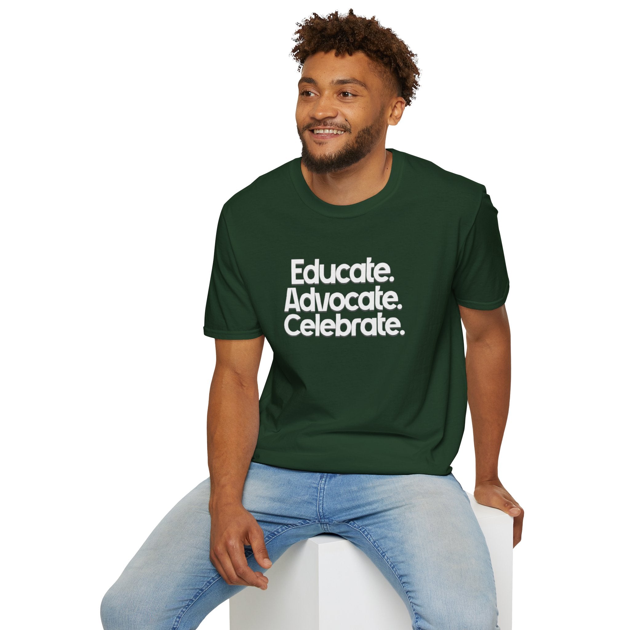 Educate. Advocate. Celebrate. Minimalist Pride T-Shirt