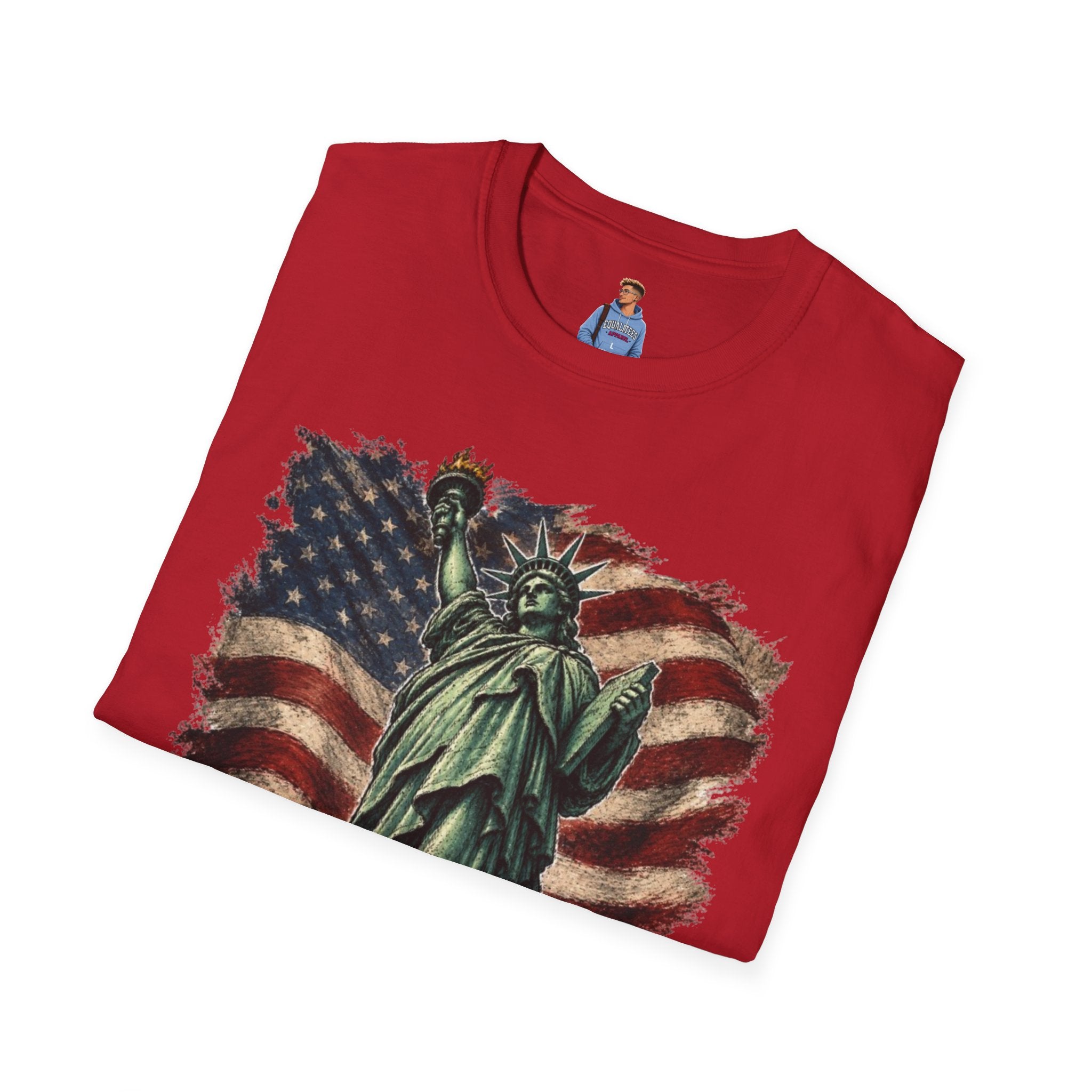 Statue of Liberty Stepping on MAGA American Flag T-Shirt — Patriotic USA Independence Day Tee
