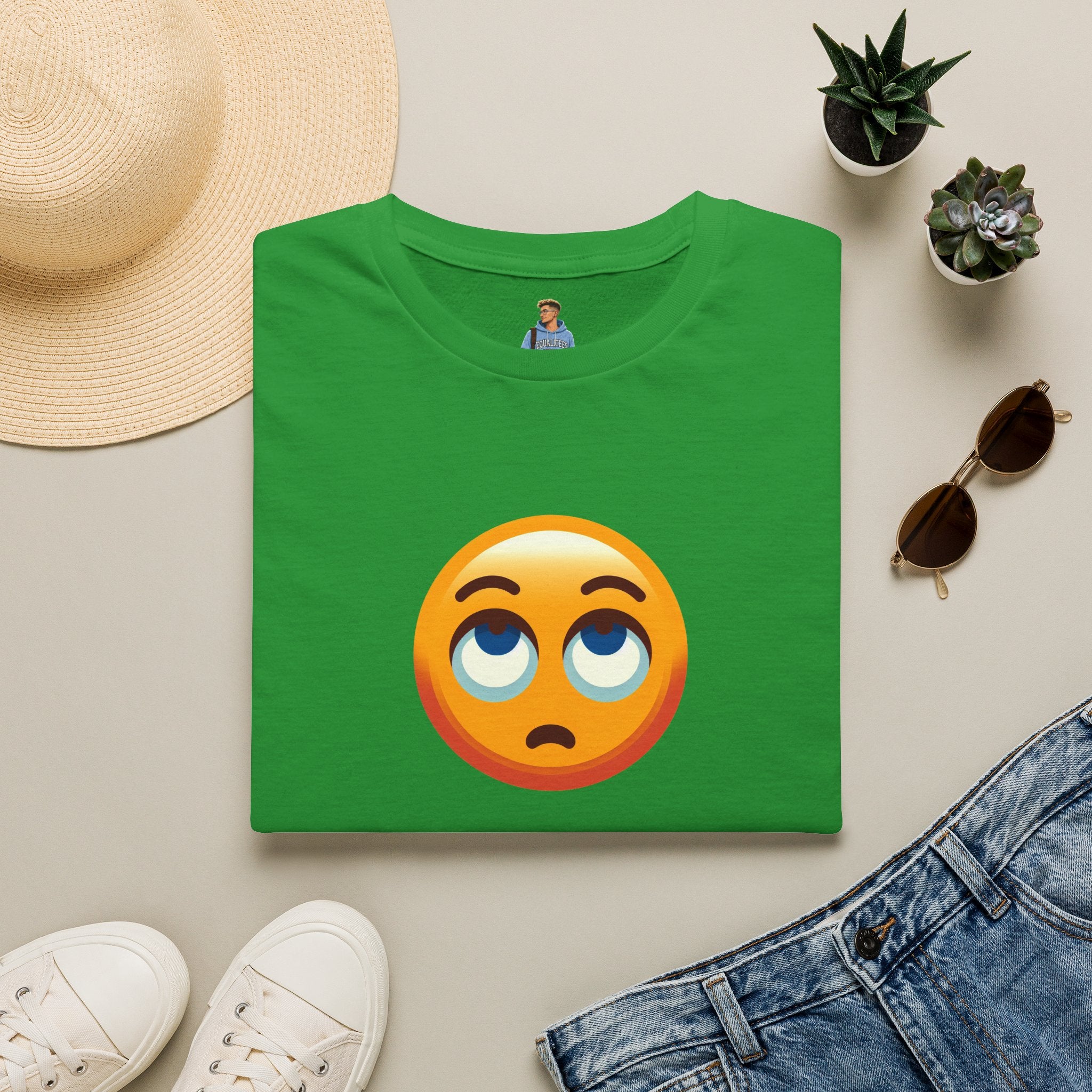 Camiseta unisex de estilo suave con emoji de ojos en blanco | Camiseta gráfica informal para el día a día