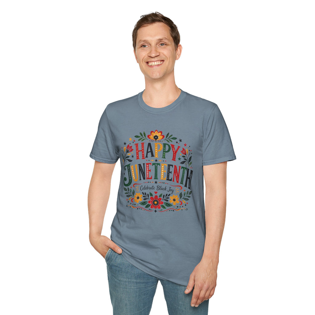 Juneteenth T-Shirt — "Happy Juneteenth" Floral Celebration Tee