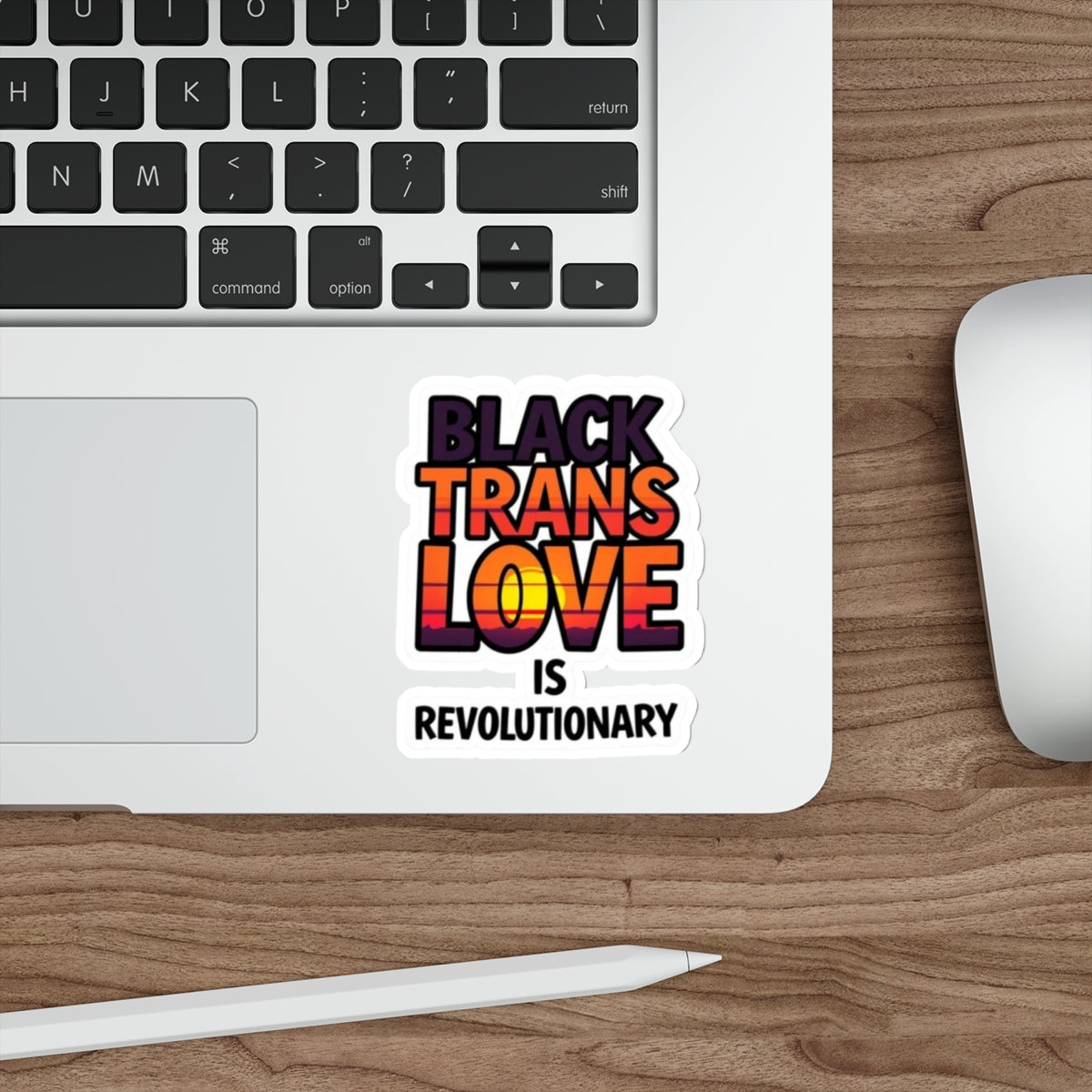 Die-Cut Stickers - BLACK TRANS LOVE IS REVOLUTIONARY - EqualiTees.Me
