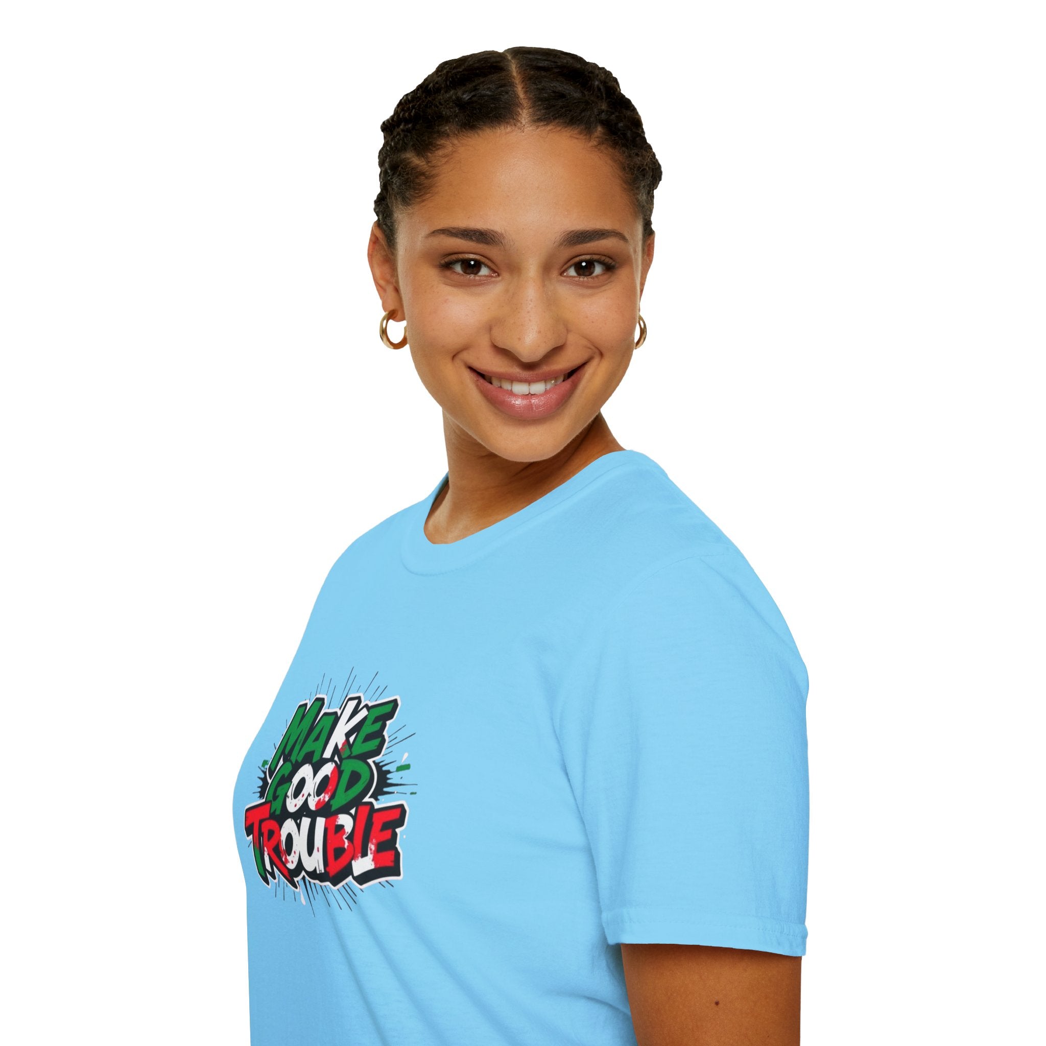 Camiseta unisex de estilo suave Make Good Trouble | Divertida camiseta gráfica para activistas y creadores de tendencias