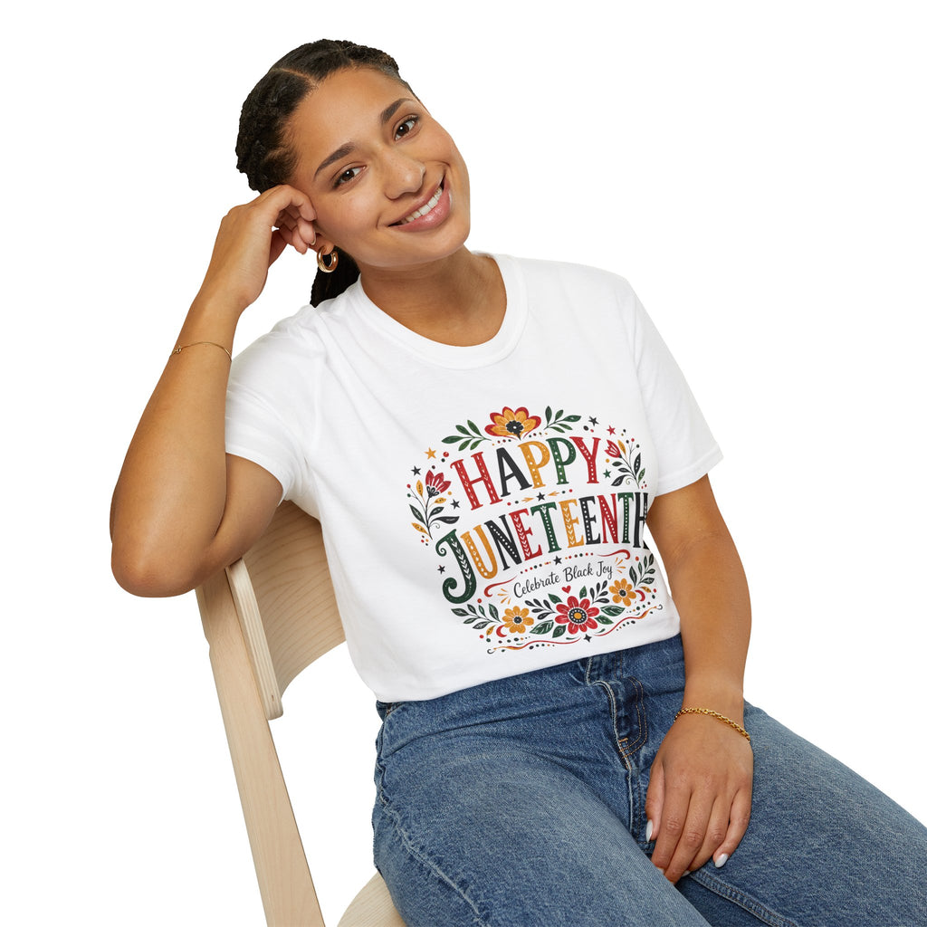 Juneteenth T-Shirt — "Happy Juneteenth" Floral Celebration Tee
