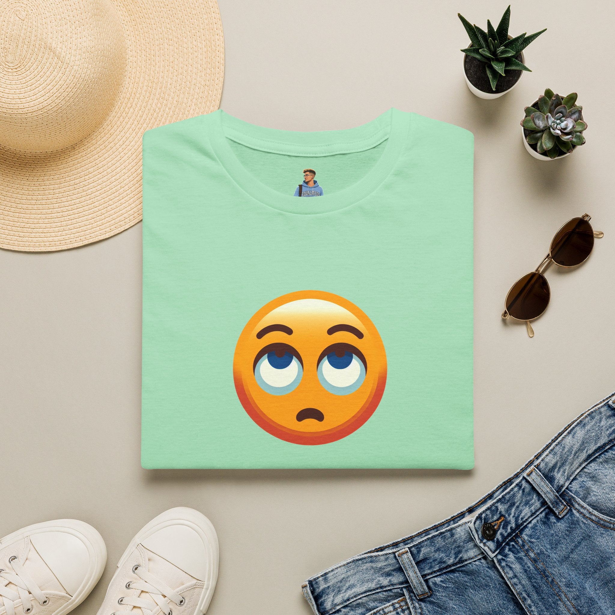 Camiseta unisex de estilo suave con emoji de ojos en blanco | Camiseta gráfica informal para el día a día