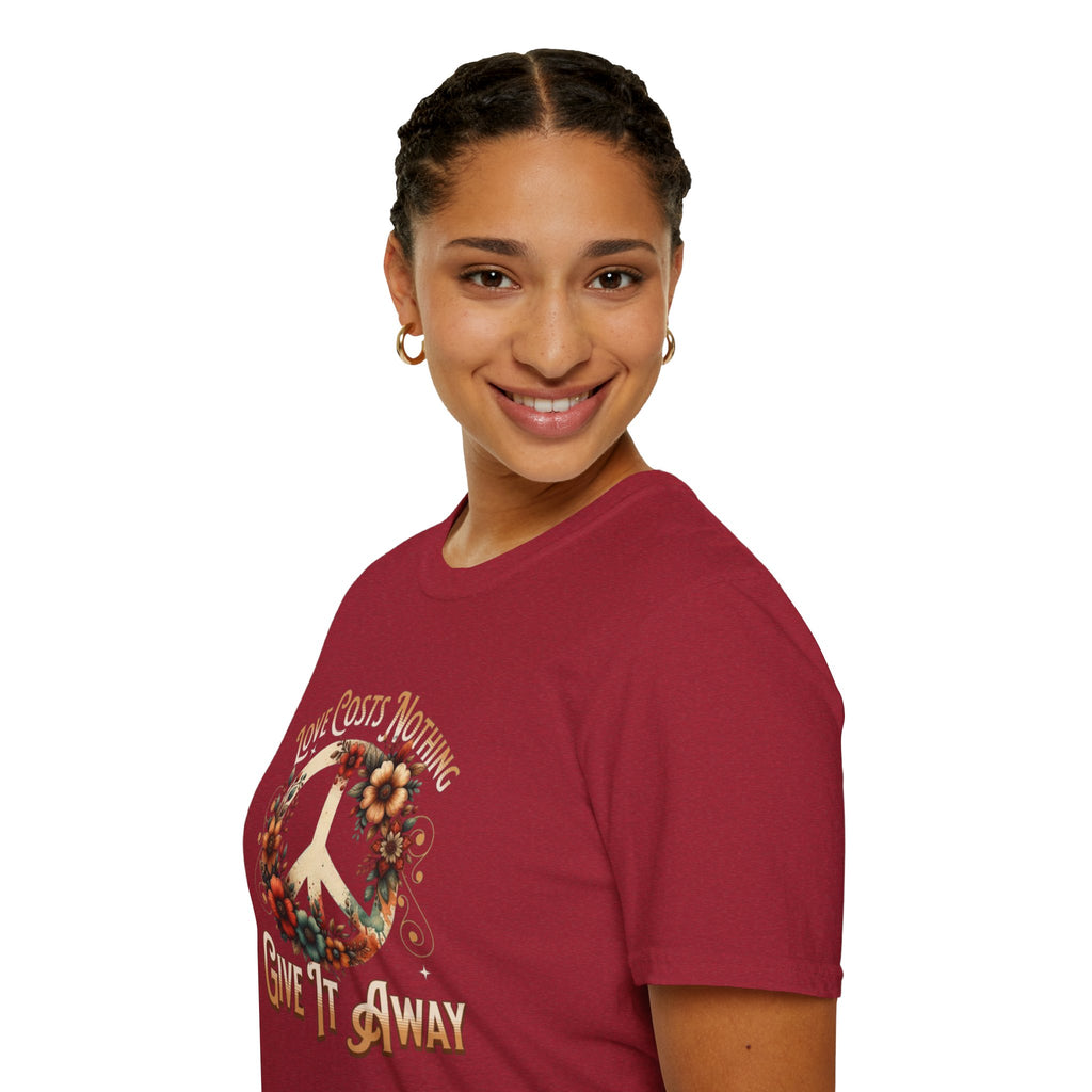 Unisex Softstyle T-Shirt - Love Costs Nothing, Give It Away Floral Peace Design