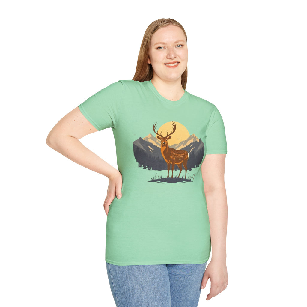 Mountain Sunset Deer Unisex Softstyle T-Shirt