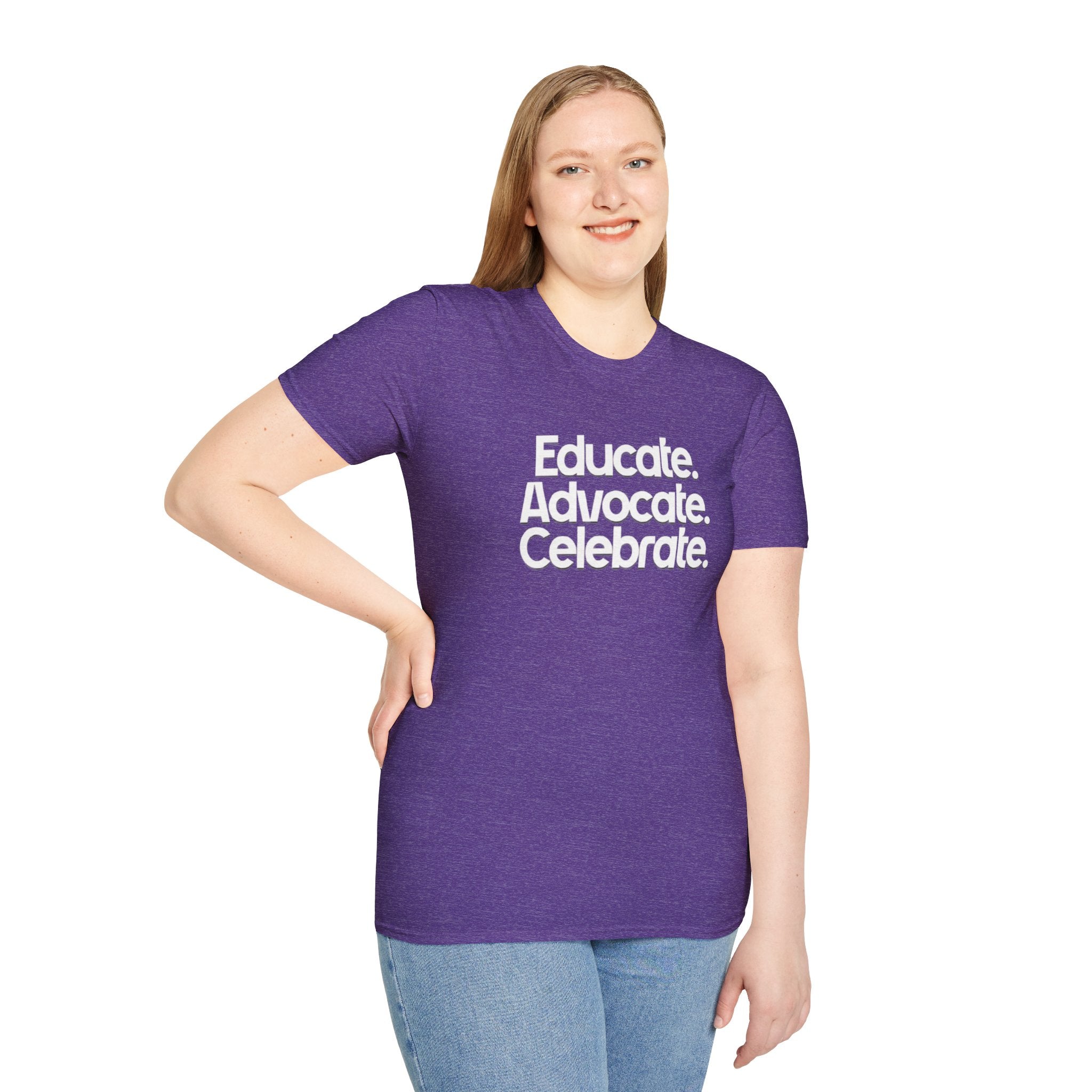Educate. Advocate. Celebrate. Minimalist Pride T-Shirt