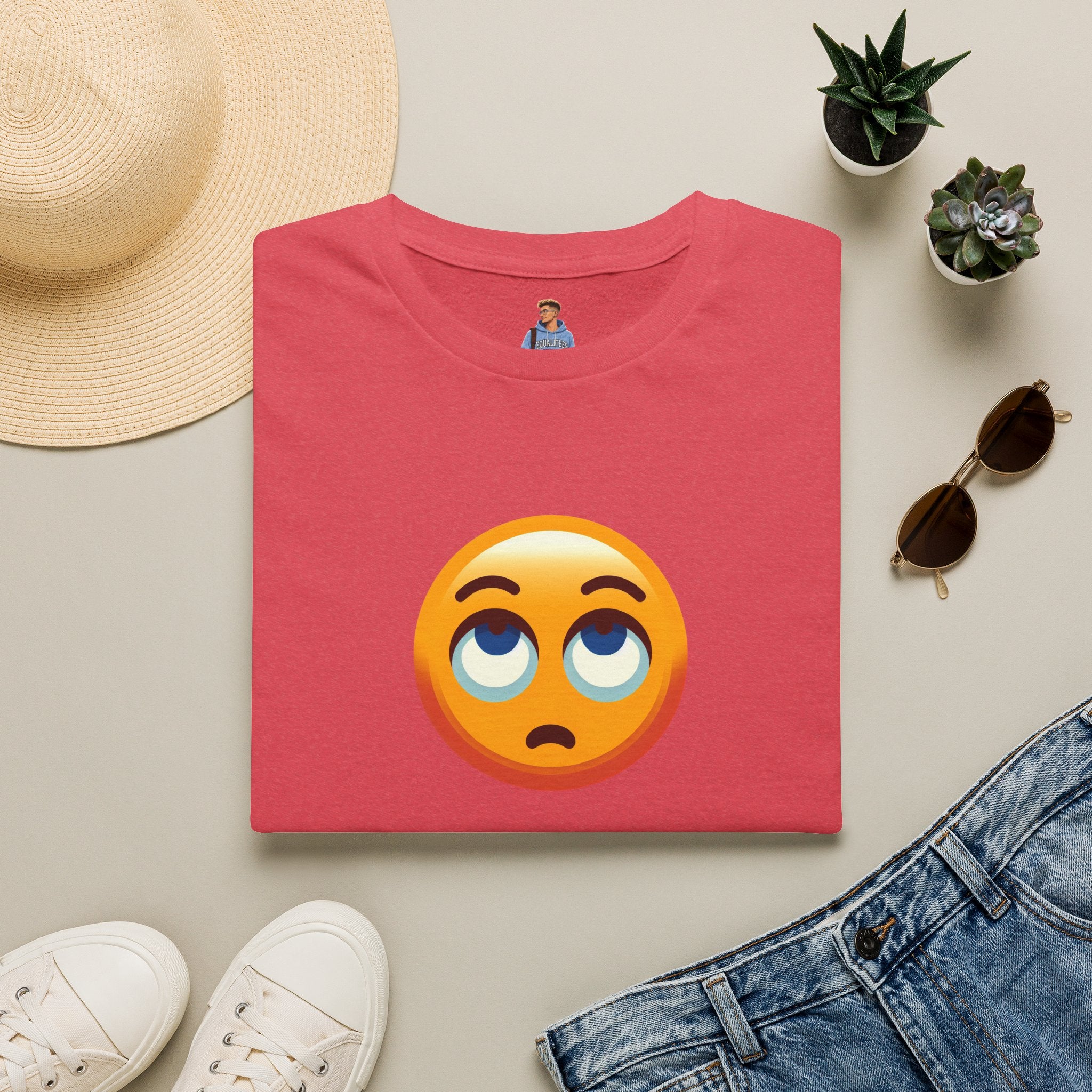 Camiseta unisex de estilo suave con emoji de ojos en blanco | Camiseta gráfica informal para el día a día