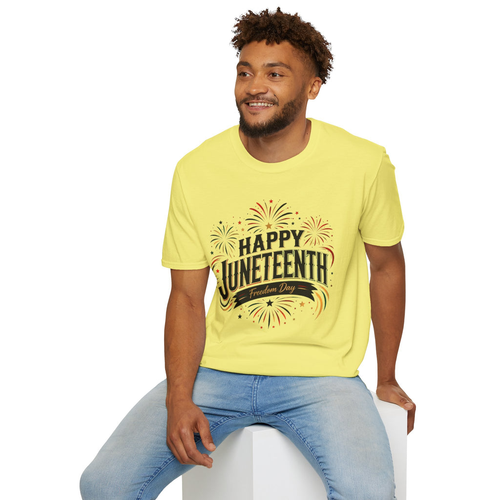 Juneteenth T-Shirt - "Happy Juneteenth" Fireworks Celebration Tee