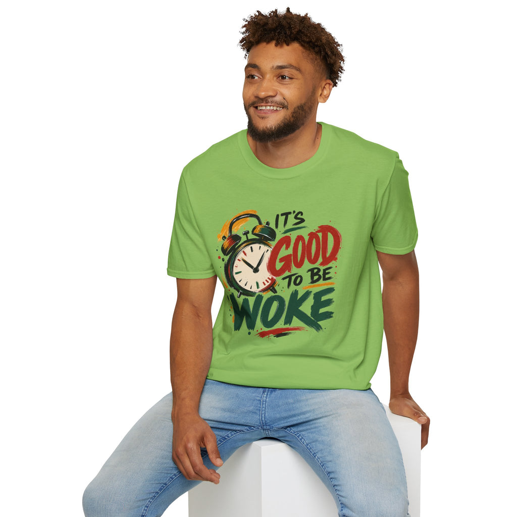 T-Shirt — "It's Good To Be Woke" Graphic Tee (Alarm Clock Design)