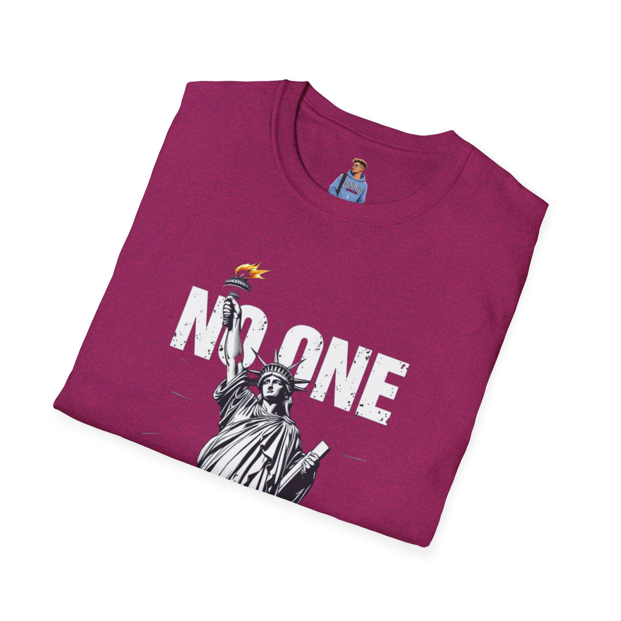 Camiseta unisex de estilo suave: camiseta gráfica con el lema "Nadie es ilegal" para defensores de la justicia social