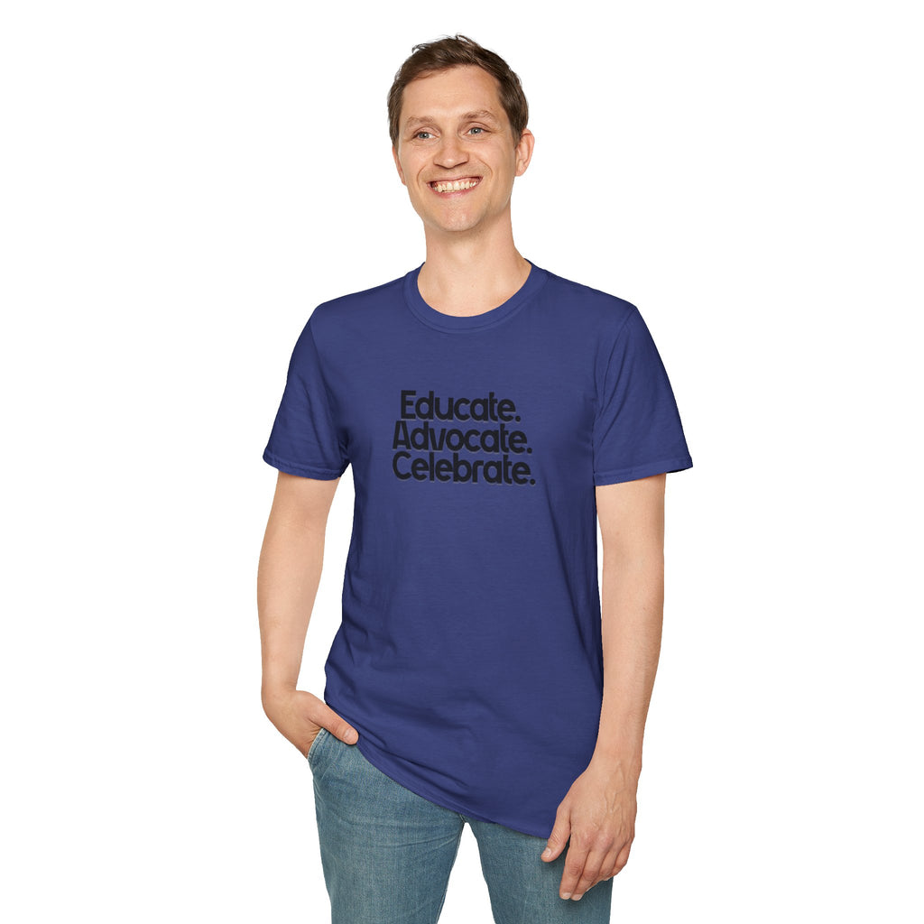 Teacher Advocate T-Shirt - Subtle Pride Educate Advocate Celebrate Design