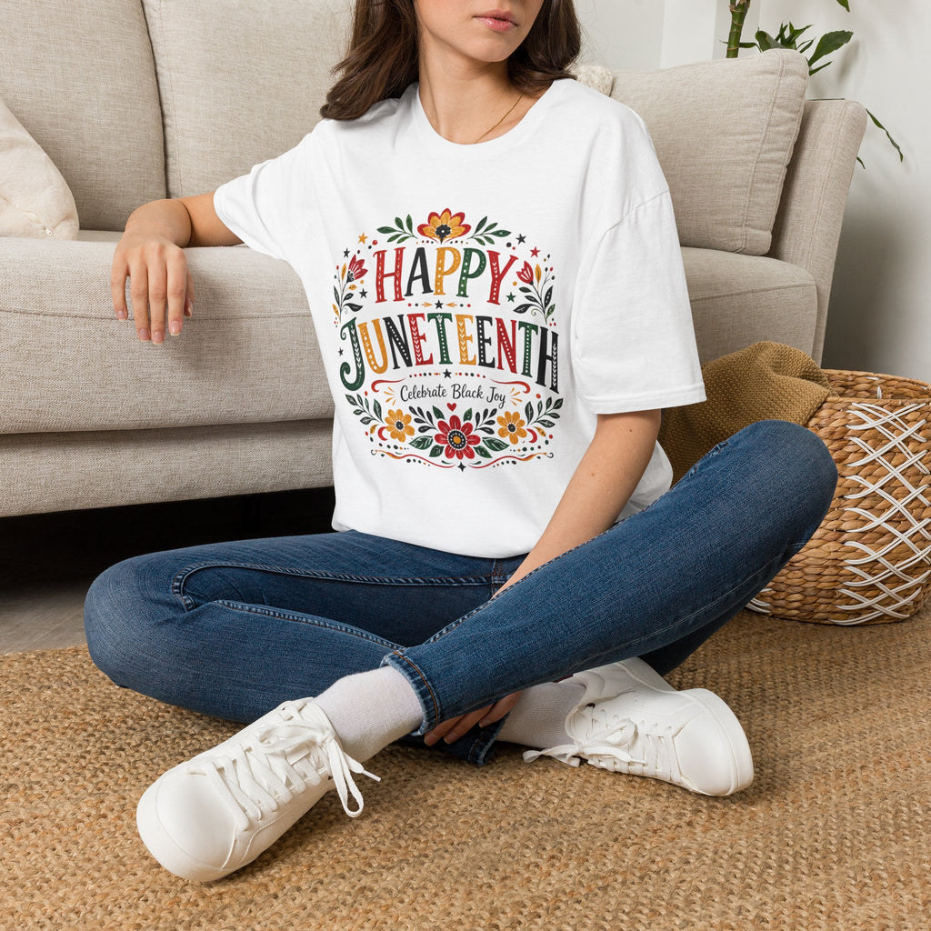 Juneteenth T-Shirt — "Happy Juneteenth" Floral Celebration Tee