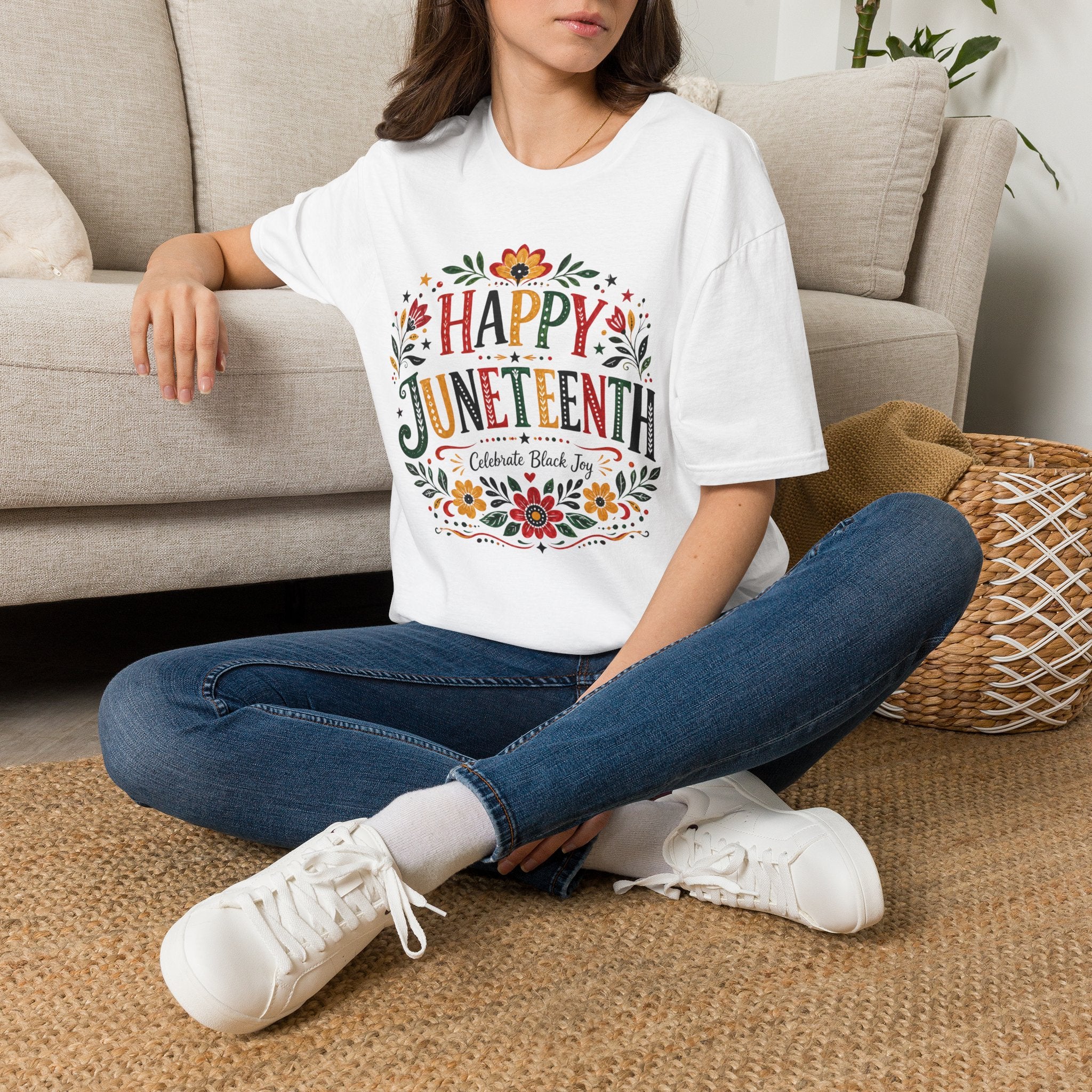 Juneteenth T-Shirt — "Happy Juneteenth" Floral Celebration Tee