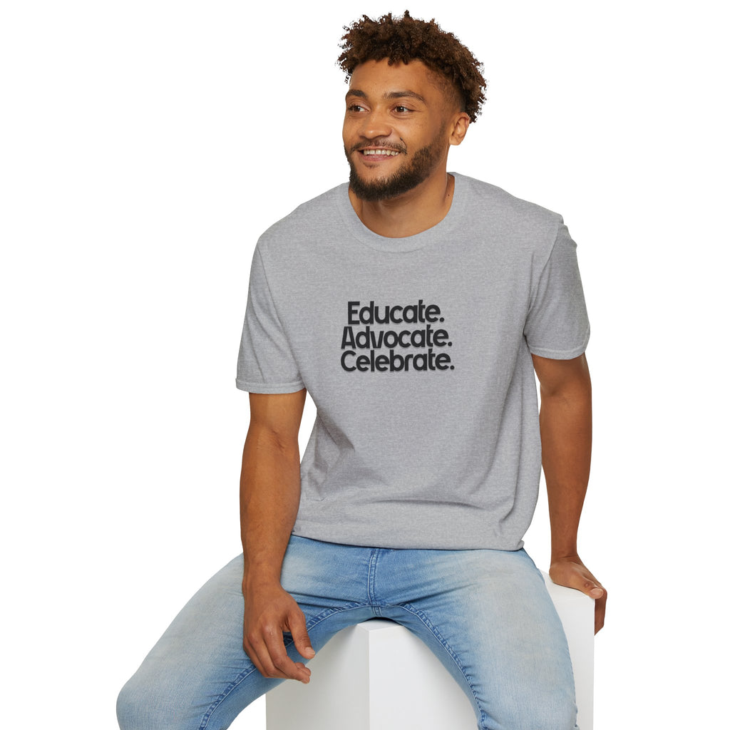 Teacher Advocate T-Shirt - Subtle Pride Educate Advocate Celebrate Design