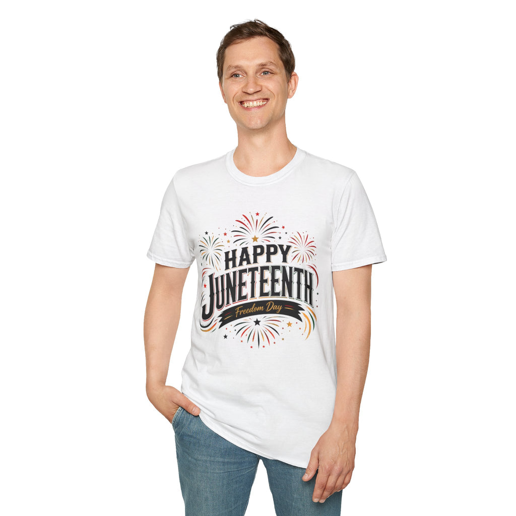 Juneteenth T-Shirt - "Happy Juneteenth" Fireworks Celebration Tee