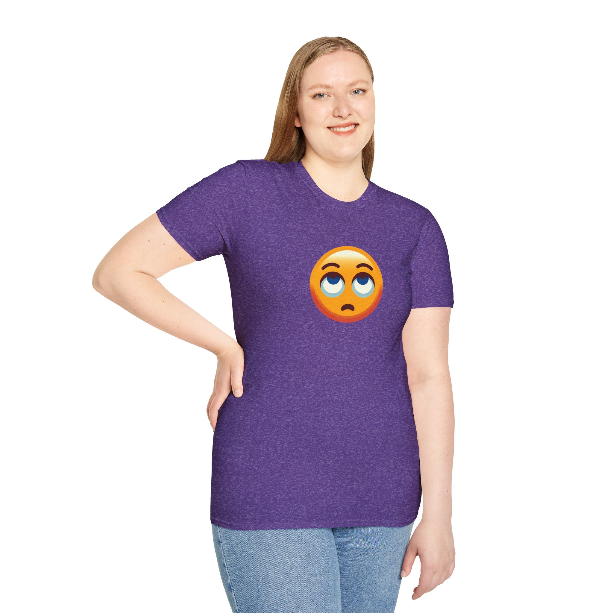 Camiseta unisex de estilo suave con emoji de ojos en blanco | Camiseta gráfica informal para el día a día