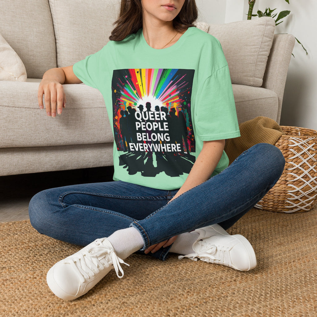 Unisex Softstyle T-Shirt - 'Queer People Belong Everywhere' Pride Graphic Tee