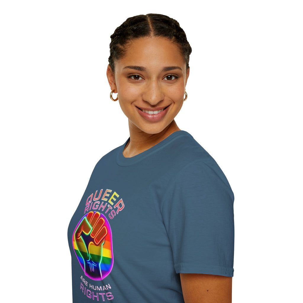 Unisex Softstyle T-Shirt - Queer Rights Are Human Rights Statement Tee