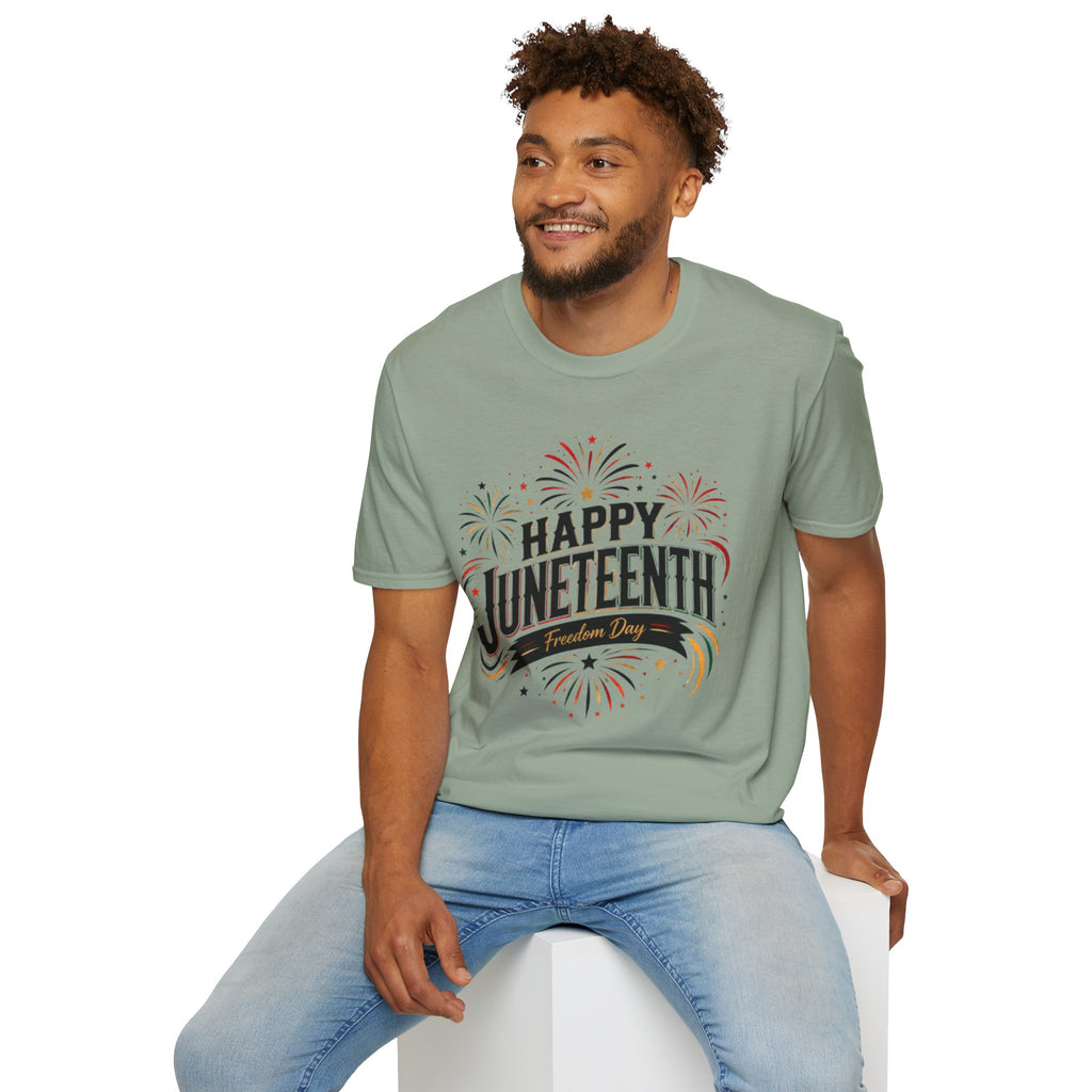 Juneteenth T-Shirt - "Happy Juneteenth" Fireworks Celebration Tee