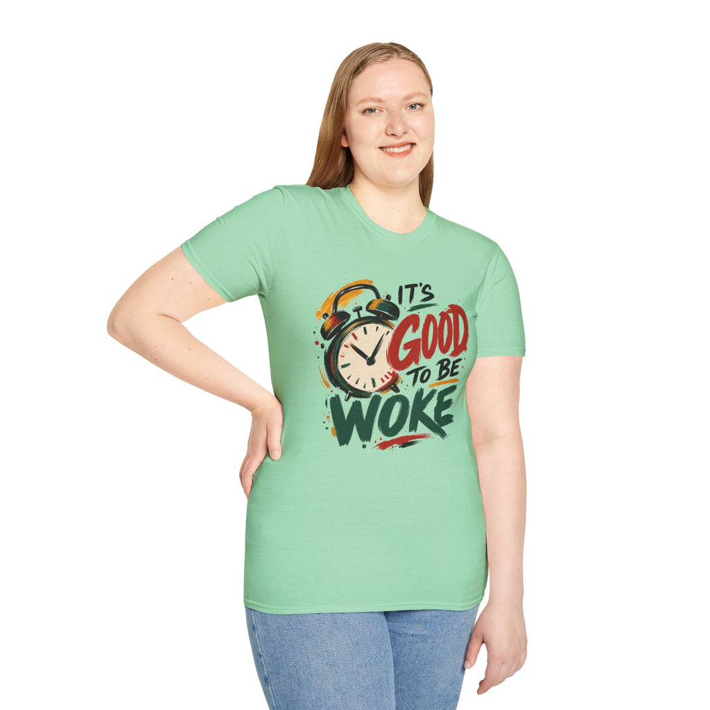 T-Shirt — "It's Good To Be Woke" Graphic Tee (Alarm Clock Design)