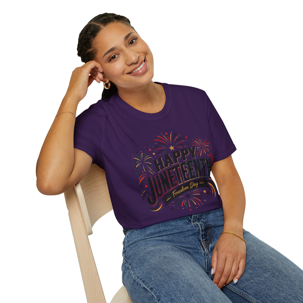 Juneteenth T-Shirt - "Happy Juneteenth" Fireworks Celebration Tee