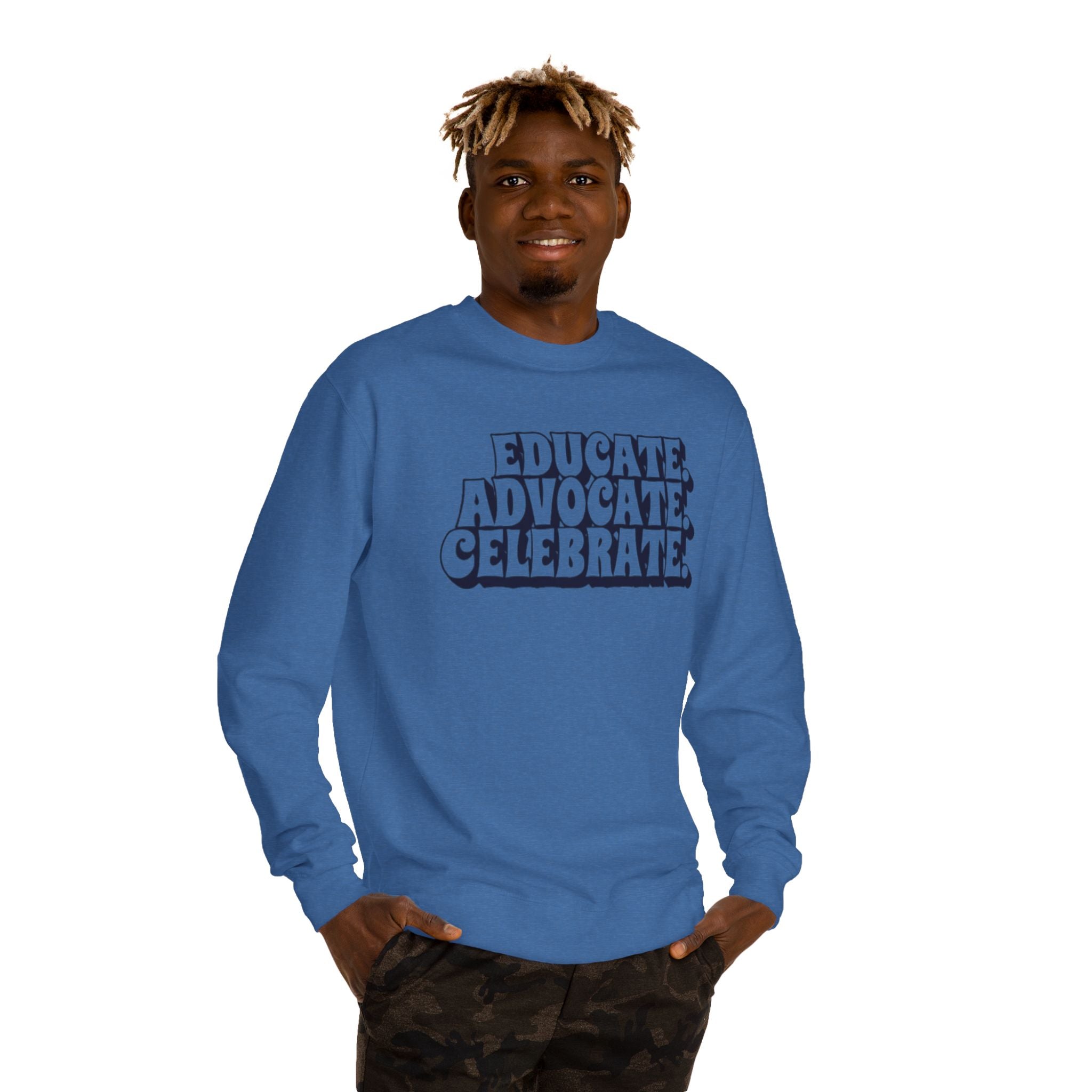 Sudadera unisex de cuello redondo "Educar, defender y celebrar" - Empowerment Apparel