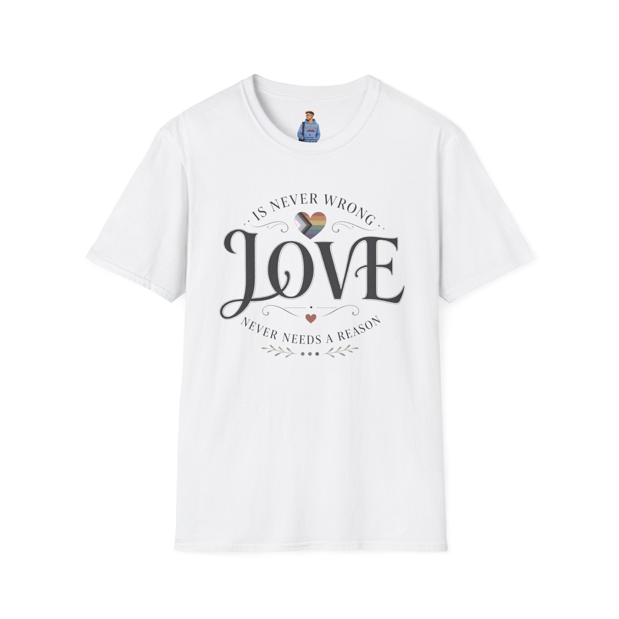 Love Is Never Wrong T-Shirt — LGBTQ+ Pride Heart Tee