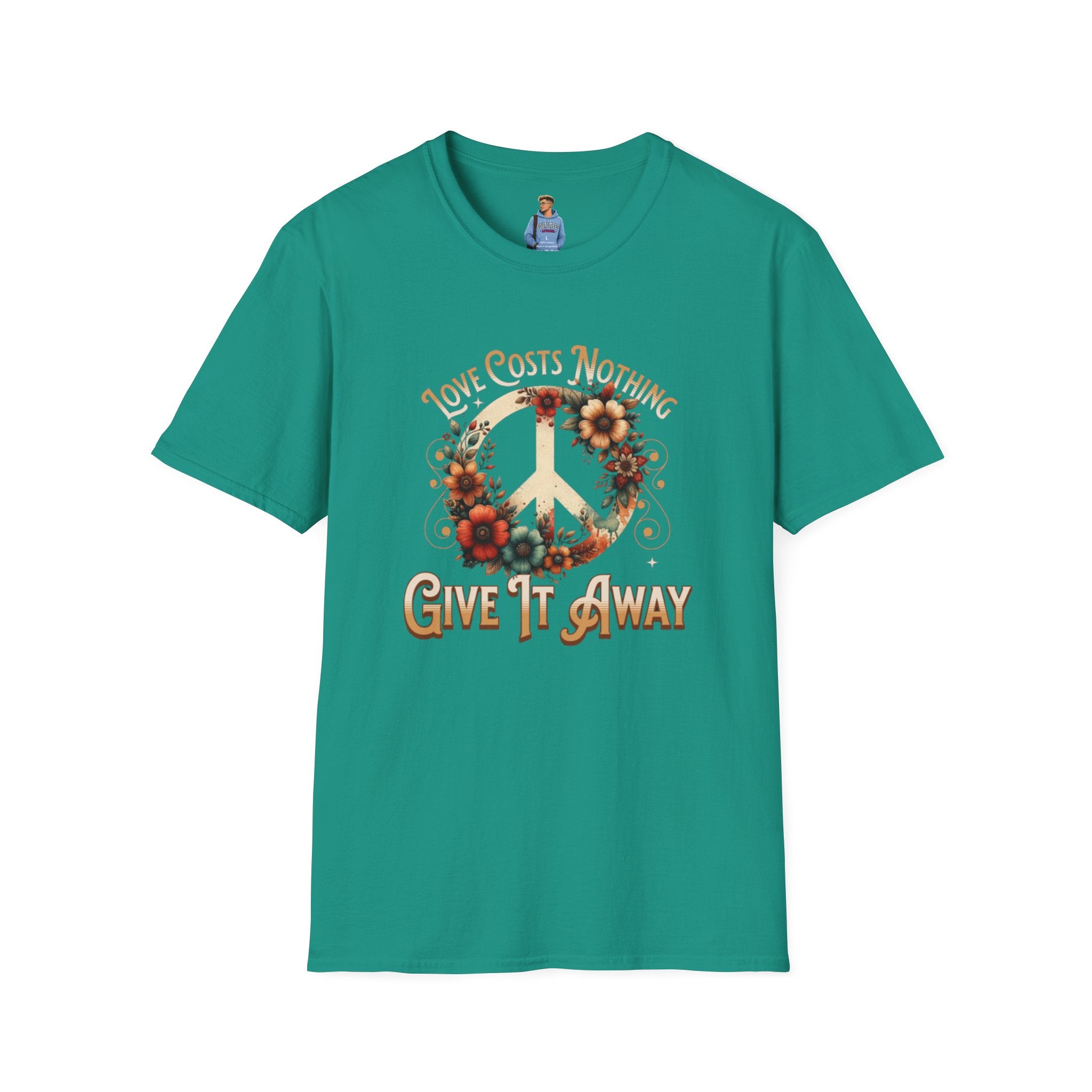 Unisex Softstyle T-Shirt - Love Costs Nothing, Give It Away Floral Peace Design