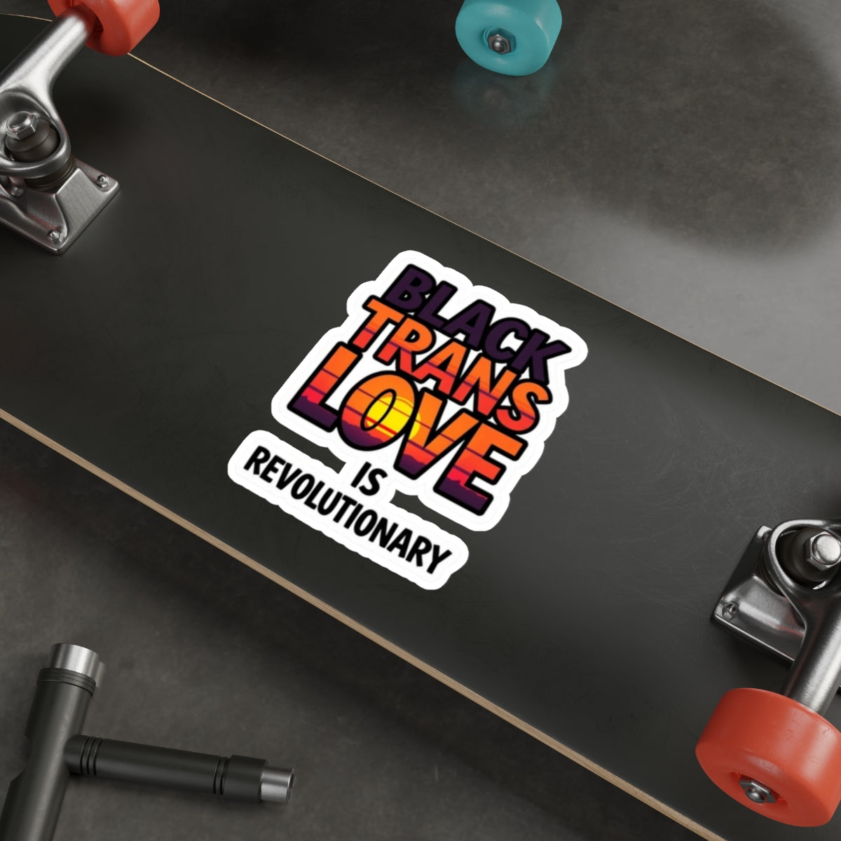 Die-Cut Stickers - BLACK TRANS LOVE IS REVOLUTIONARY - EqualiTees.Me